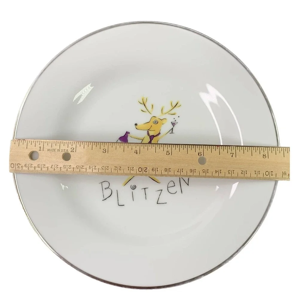 Pottery Barn Reindeer Collection BLITZEN 2 Mugs and 2 Salad Plates Lot of 4